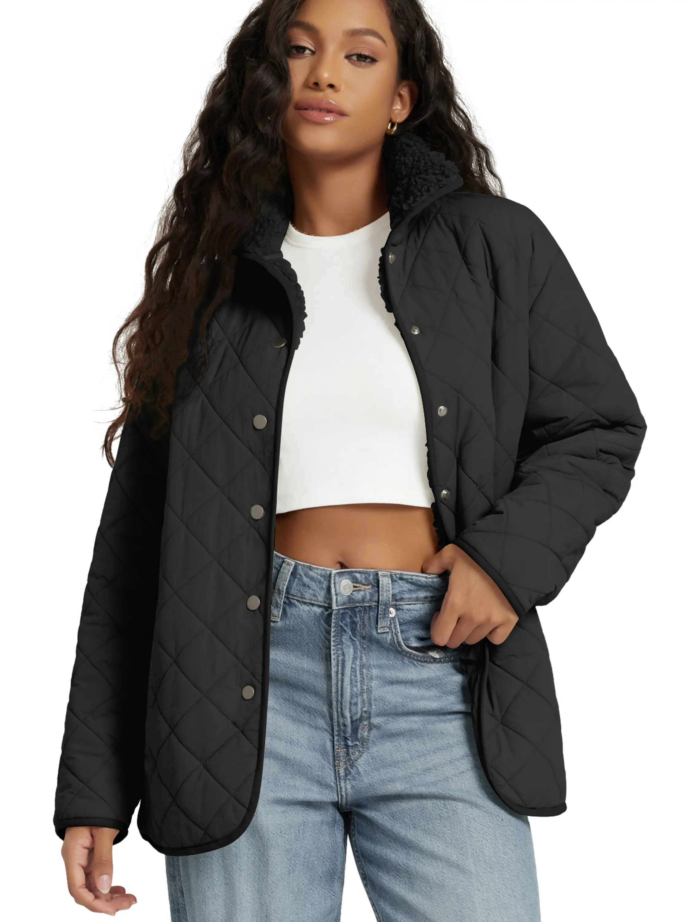 ODODOS Women's Sherpa Lined Insulated Jacket Snap Front Long Sleeve Coat Winter Warm Outerwear with Pockets summerwins