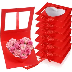 6 Pack Mother's Day Heart Shaped Flower  Box  Fillable  Packaging Boxes with Ribbon Heart Cardboard Fillable Flower Present Box for Wedding Birthday Love Favors(Red)