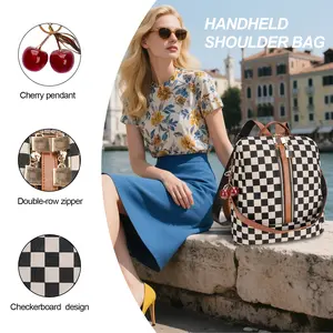 Trending Checkerboard Pattern Backpack Set, Women’s Fashionable Vintage Casual Large Capacity Zipper Travel Backpack & Wristlet, Multifunctional Bag Set For Daily Use,summervibes
