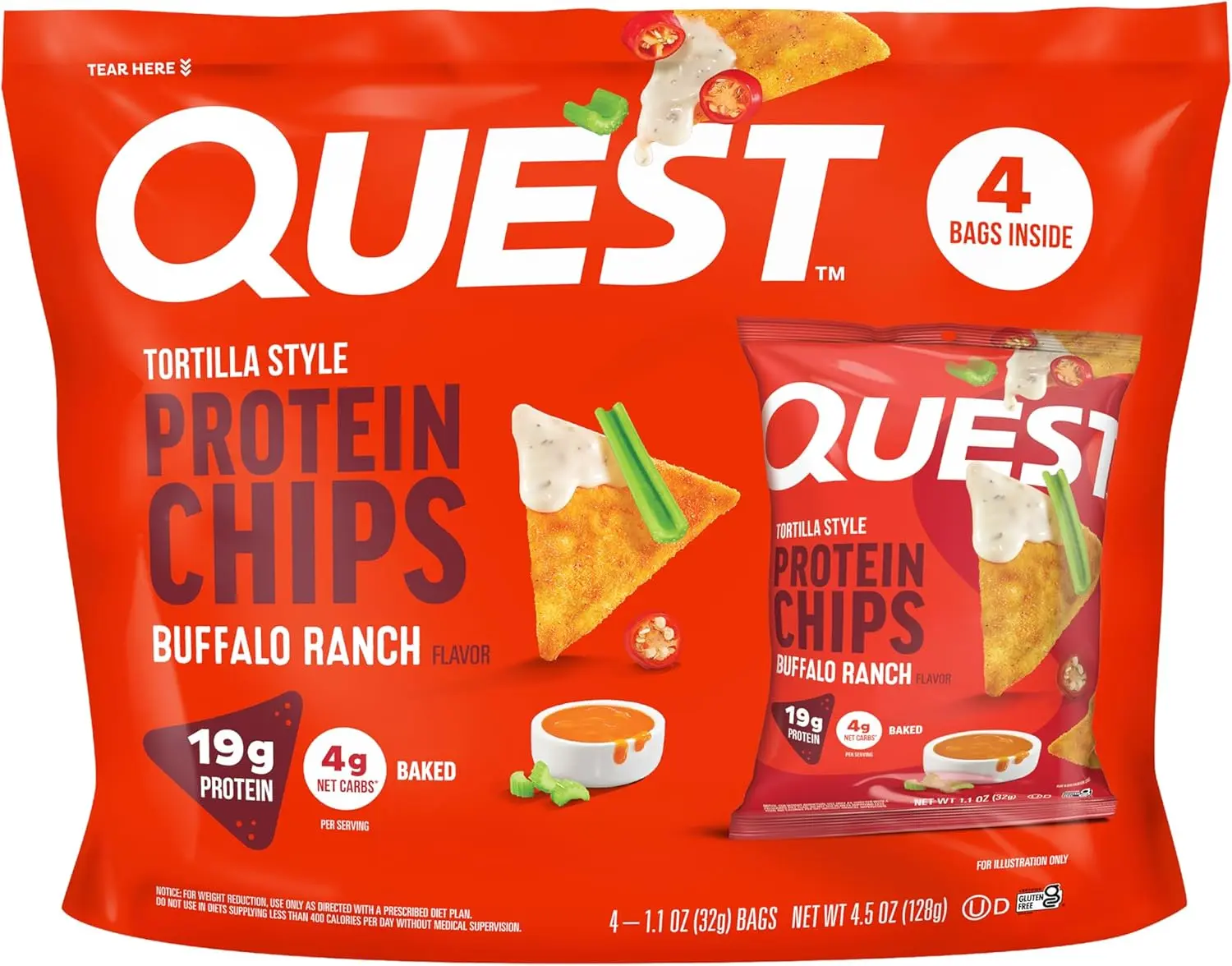 Quest Nutrition Buffalo Ranch Tortilla Style Protein Chips, 4 Count