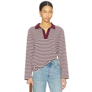 SNDYS Banks Polo Top in Cherry Stripe
