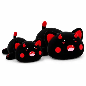 CHUBBYJOY Black Devil Plush Pillow, 12Inch 20Inch Dark Cute Stuffed Animal with Red Horns and Tiny Fangs, Ultra Soft PP Cotton Plushie for Kids, Teens, Room Decor
