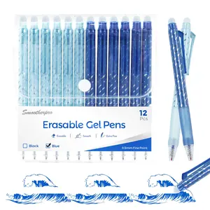 SMOOTHERPRO Erasable Friction Pens, 12 Pcs Blue 0.5 mm Fine Point Biros with End Rubbers, Office Supplies for Adults