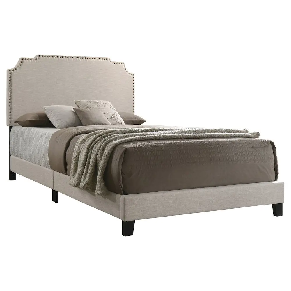 Tamarac Upholstered Queen Panel Bed, Beige Clean Aesthetic Bed for Indoor Furniture Use, Clean Aesthetic Beds