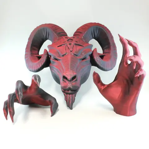 Wall-mounted Baphomet head and hands