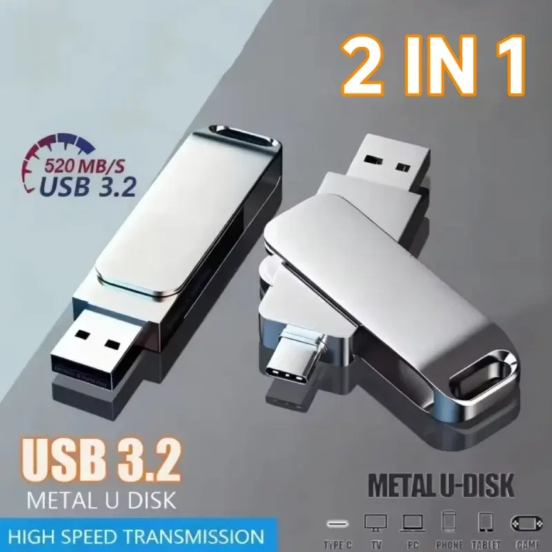 High Speed 256GB 512GB Flash Drive USB 3.2 Metal U Disk Type-C Memory Stick Waterproof Storage PC Phone Data Transfer 2026
