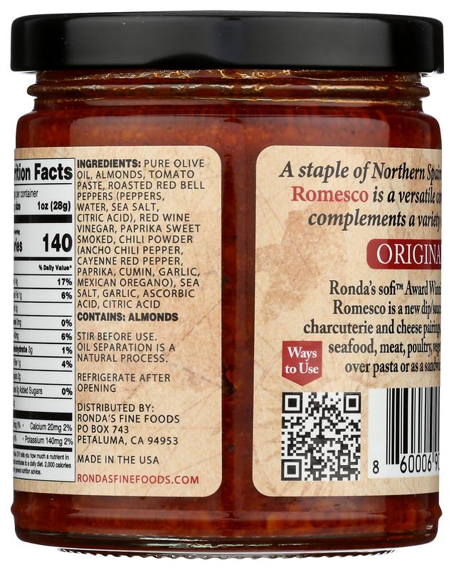 Original Romesco Dip/Sauce/Spread/Topping 9oz Jar