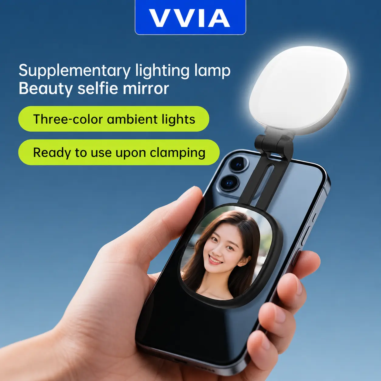 360° Rotating & 270° Folding Compact Selfie Mirror with Multi-Angle LED Fill Light, 3-Color Modes, Magnetic Mount – Phone Stand for Outdoor Live Streaming, Rechargeable Lithium Battery, USB/Battery Powered, Portable Design for Smartphones & Tablets