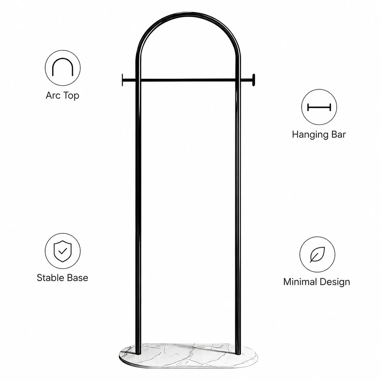 Arched Clothing Rack with Marble Base, Heavy Duty Metal Freestanding Garment Rack for Bedroom, Entryway, Closet, Boutique Display