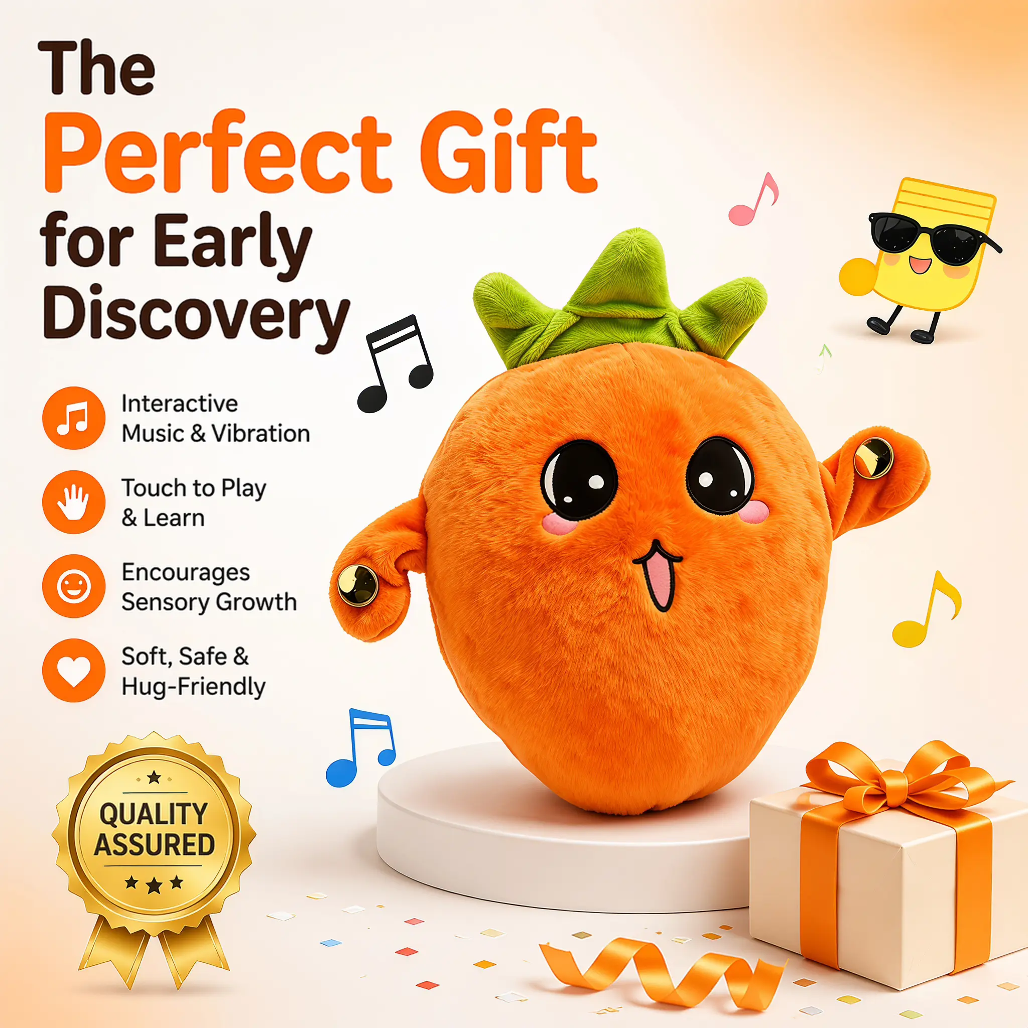 Unisex Carrot Face Plush Fabric Stuffed Toy Set - Interactive Electric Toys with Cute Shape, Parent-Child Interaction, Couple Party Fun