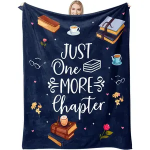 Book Lovers Gifts, Gifts for Bookworm Women Men Soft Throw Blanket, Book Club Gifts for Reading Lover Bookish, Home Bedroom Librarian Room Decor (Navy Blue)