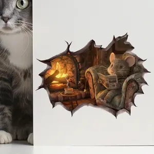 Cozy Reading Nook Decorative Wall Sticker, Paper Material, 3D Illusion Home Decor for Living Room Bedroom Staircase, Warm Style Decoration