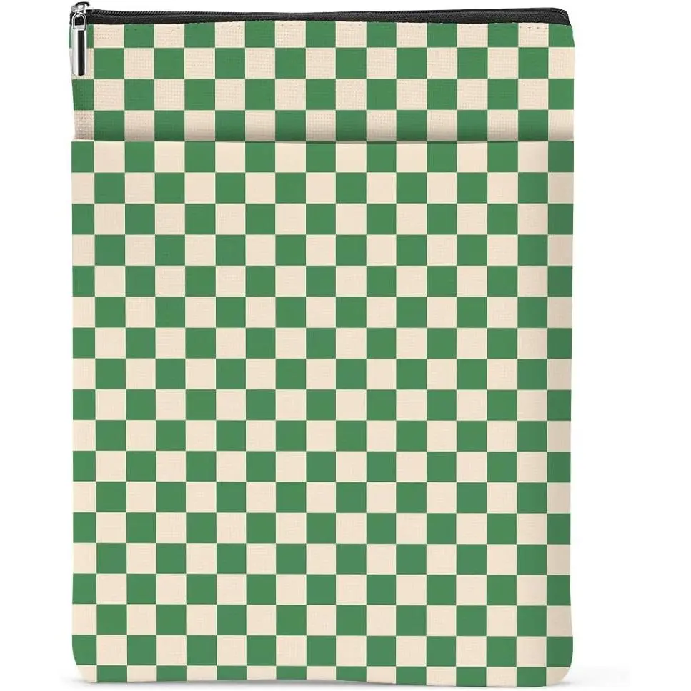 Green Plaid Book Lovers Gifts Book Sleeve  Checkered  Book Cover Book Pouch Book Protector with Front Pocket Book Club Christmas Birthday Gifts for Women Girl Reader Book Accessories