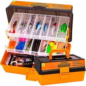 448-Pcs Fishing Lures Kit – Complete 3-Layer Tackle Box Set with Hooks, Weights, Bobbers, Pliers, Rigs, Leaders, Fluorocarbon Line, Accessories & More for Kids Fishing Gear (Orange)
