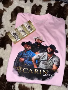 Carin Leon Shirt & Shot Glass Set Bundle | Cotton | White | Light Pink | Black | Mexican Singer | 1.5 oz