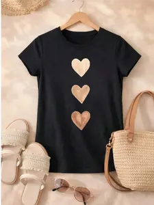Women's Blouse 100% Cotton Printed White Color Hearts Casual Fashion