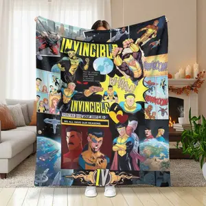 Invincible Superhero Comic Style Flannel Blanket Colorful Graphic Print with Bold Action Art Soft Warm Cozy Lightweight Bed Sofa Decor Perfect for Home Office Lounge Movie Night Gift Use