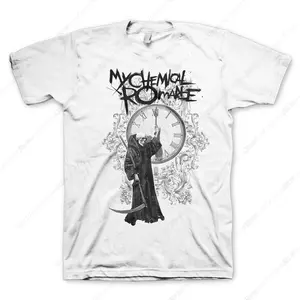 My Chemical Romance Fire Time Mens White Short Sleeve T Shirt Rock Music Vintage Style Graphic Tees Female Clothing Graphic Tees Y2k Woman Clothes Baby Tees Streetwear Short Sleeve Y2k Style Top