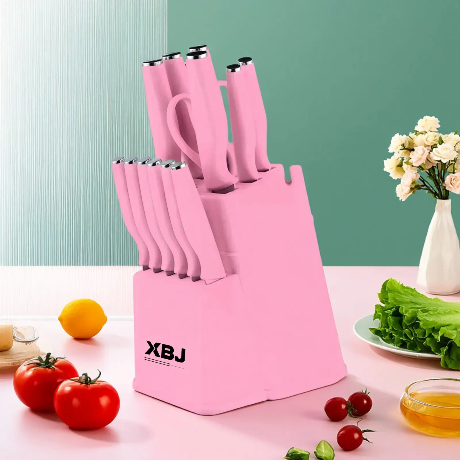 15-piece pink knife set
