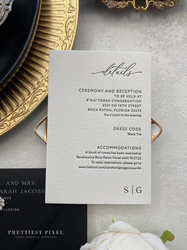 Black and White Letterpress Wedding Invitations | Black Invitations |  Style 1408