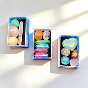 Natural Crystal Tumbled Stones Heart  Hexagonal Prism Mineral Specimen Set Children's Science Popularization Gift