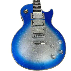 Les Paul blue guitar Silver powder particles 3H pickups 6 strings Chrome-plated hardware Mahogany body Rosewood fingerboar