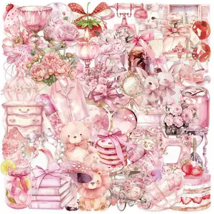 50pcs Pink Fairy Tale Sticker Pack Waterproof Transparent PET Material Series Graffiti Stickers Suitable for Luggage, Phone Cases, Laptops, Helmets, Skateboards Waterproof Decoration DIY Creative Stickers