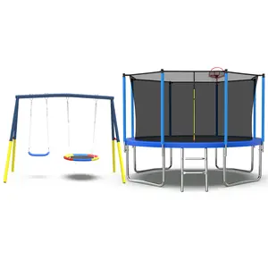 Mersco 12FT Heavy Duty Trampoline with Enclosure Net & Swing Set Outdoor Big Trampoline for Backyard,Kids Trampoline with Basketball Hoop,1320LBS Capacity,Birthday & Holiday Gifts for Kids,Blue,dealsforyourdays