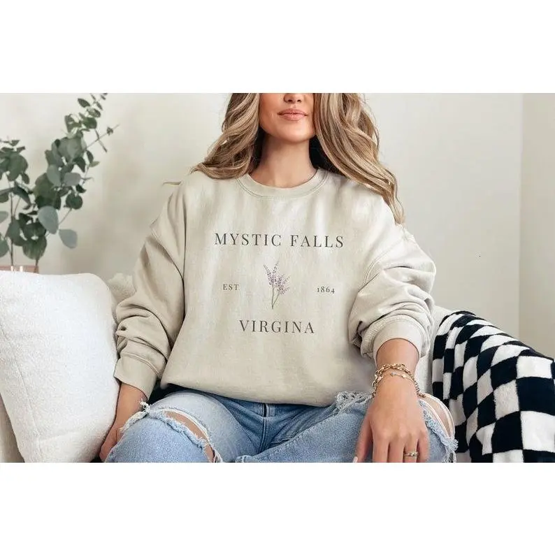 [Sale off up to 50%] Mystic Falls Sweatshirt, Fall Sweatshirt, Vamp Diaries, Virginia Crewneck, Mystic Falls, Salvatore Brothers, 2000s TV Merch, TV Fan Gift