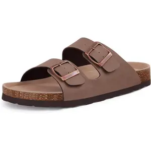 Women's Cork Footbed Slide Sandal, Arch Support Summer Outdoor Sandals with Adjustable Buckle