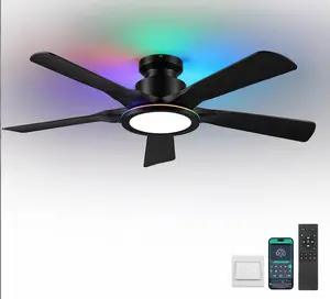 52" Low Profile Ceiling Fan with Light, RGB Ring Light, Remote & APP Control, 3 CCT Dimmable, 6 Speeds, Reversible DC Motor for Bedroom Living Room Kids Room-8241