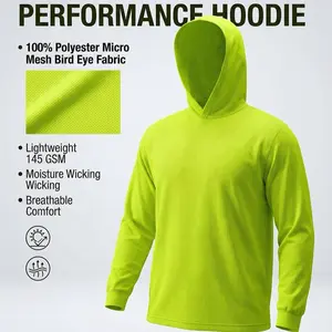 High Visibility Long Sleve Safety Shirt with Hoodie - Light Weight & Quick Dry