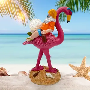 Solar-Powered Flamingo Gnome Lamp-Whimsical Outdoor Garden Decor with Umbrella & Starfish Accents, Resin Crafted, Energy-Efficient Landscape Lighting for Courtyard, Lawn, Beach Scene, Beach Scene Lighting |   Durable Outdoor Light, Gnome Garden Decor