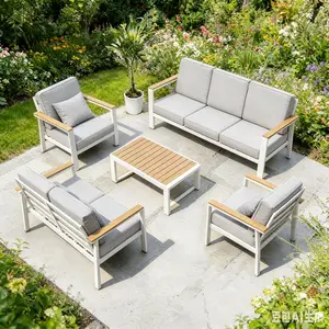 Modern All Weather Aluminum Patio Conversation Set, Oversized Outdoor Metal Sectional Sofa Couch with Thick Cushions and Coffee Table, Outdoor Furniture for Backyard, Porch, Garden, Balcony, Deck
