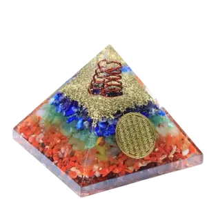 7 Chakra Orgone Pyramid with Golden Flower of Life Emblem for Energy Balance and Harmony 7 Chakra Orgone Pyramid with Golden Flower of Life Emblem for Energy Balance and Harmony