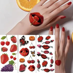 3 Waterproof Temporary 3D Lip Tattoos with Floral Rose Design, Durable Fake Tattoos for Face and Arms, Perfect for Parties & Festivals