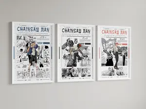 Set of 3 Chainsaw Man Anime Posters Featuring Denji Makima and Power Japanese Manga Wall Art Room Decor Gift for Anime Lovers