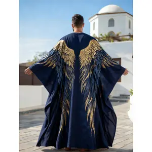 Men's Stylish Printed Kaftan Long Robe - Bohemian Fashion Caftan with Artistic All-Over Pattern, Lightweight Breathable Long Sleeve Open Front Loungewear, Beach Pool Cover Up, Summer Holiday Resort Wear for Men