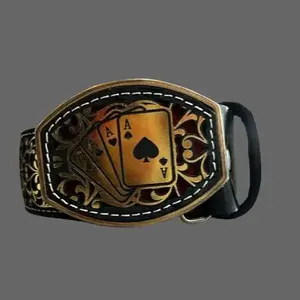 Men´s Gold Ace of Spades Hand Made Leather Belt Handcrafted Handmade