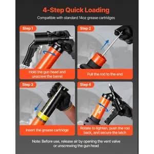 VEVOR Grease Gun, Continuous Cycle Heavy Duty 6000 PSI High Pressure, Pistol Grip Grease Gun Kit with 14 oz Capacity, Includes 18-Inch Flex Hose, 1 Extension Rigid Pipe, 2 Flat Nozzles for Automotive