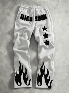 Men's Loose-Leg Letter Print Graphic Pattern Joggers, Street Style Wide Leg Pants, Comfortable & Trendy, Casual Wear, All Seasons, Drawstring Waist