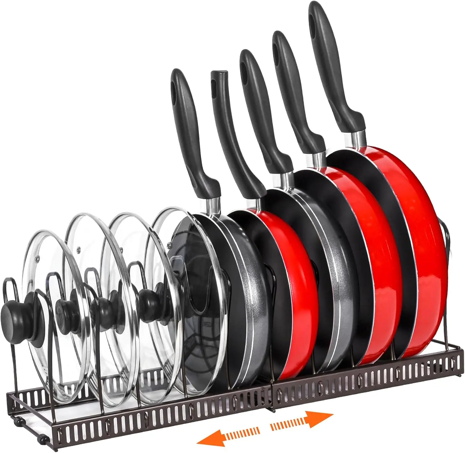 Pot Rack -Expandable Pan Organizer for Cabinet,Pot Lid Holder with 10 Adjustable Compartment for Kitchen Cabinet Cookware Baking Frying Rack,Bronze