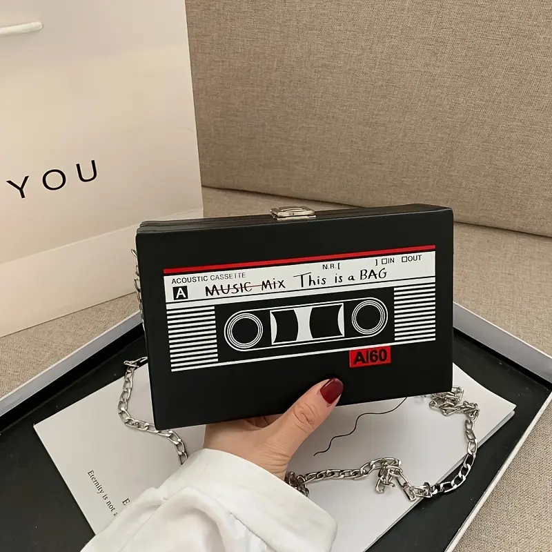 Women'S Retro Cassette Tape Crossbody Bag-Synthetic with Metallic Clasp,Compact & Stylish Design for Everyday Use, Everyday Shoulder Bag crossbody bag