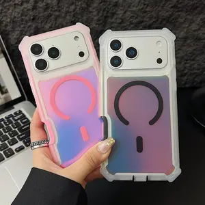 HOTSIAD Iridescent Laser Fluorescent Cute Phone Case [MagSafe Compatible] Shockproof Anti-Slip Anti-Scratch Drop Protection Case for iPhone 17 16 Pro Max 15 14 13 Pro Max