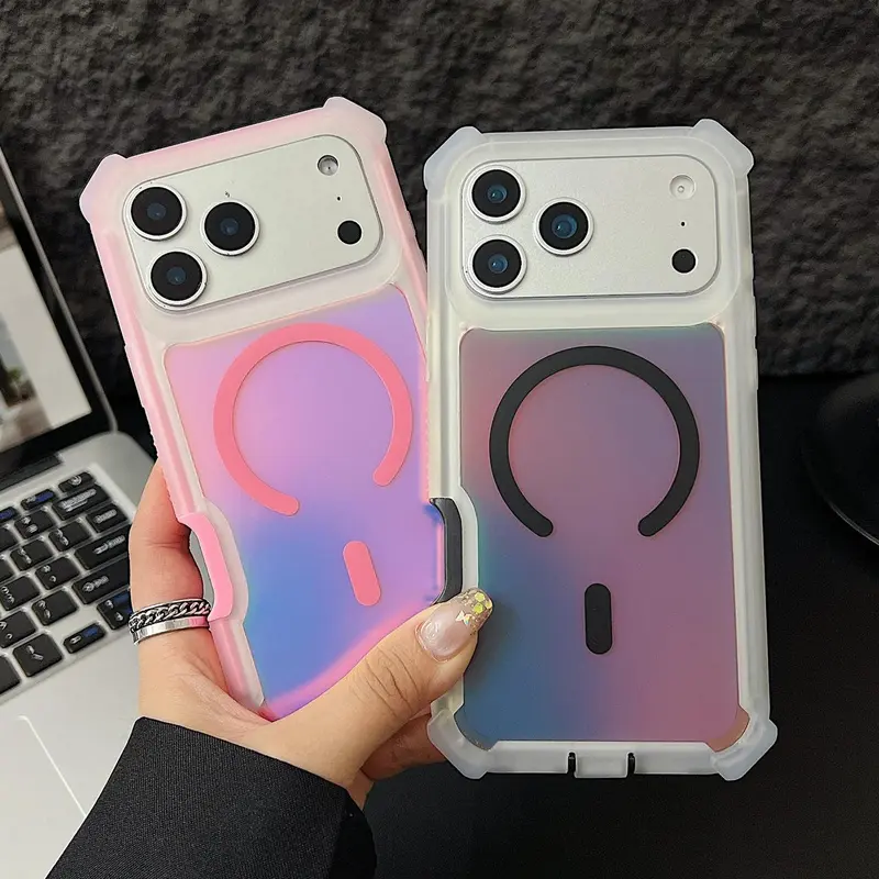 HOTSIAD Iridescent Laser Fluorescent Cute Phone Case For iPhone 18 Pro Max [MagSafe Compatible] Shockproof Anti-Slip Anti-Scratch Drop Protection Case for iPhone 18 17 16 Pro Max 15 14 13 Pro Max