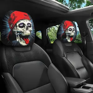 2 Piece Hip Hop Skull Print Car Headrest Covers, Vehicle, Universal Fit, Easy Install &, Long Drive Neck Comfort Protector, Car Accessories