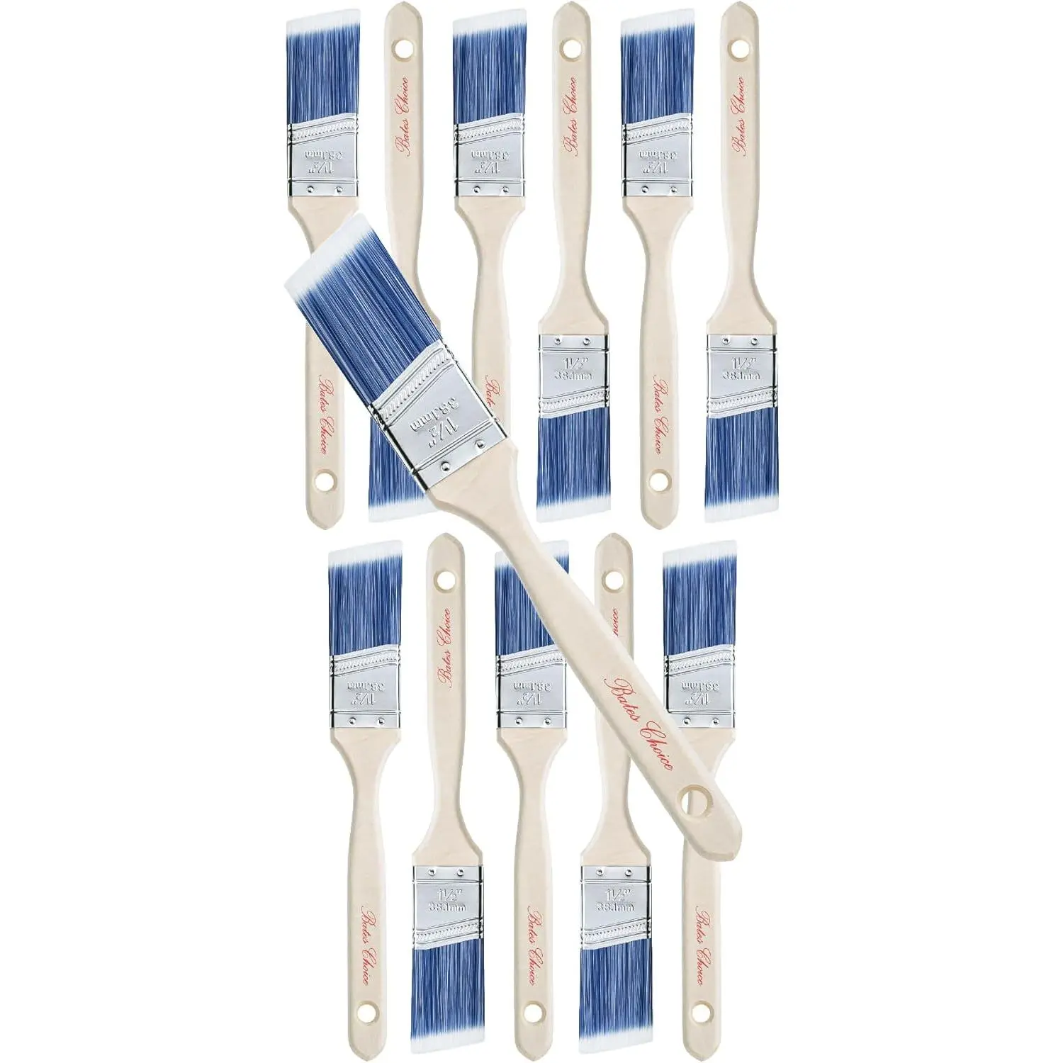 12-Pack Angle Paint Brush Set - 1.5" Width Angled Shape, Treated Wood Handles for Edge Painting, Precision Cut-In on Walls, Furniture