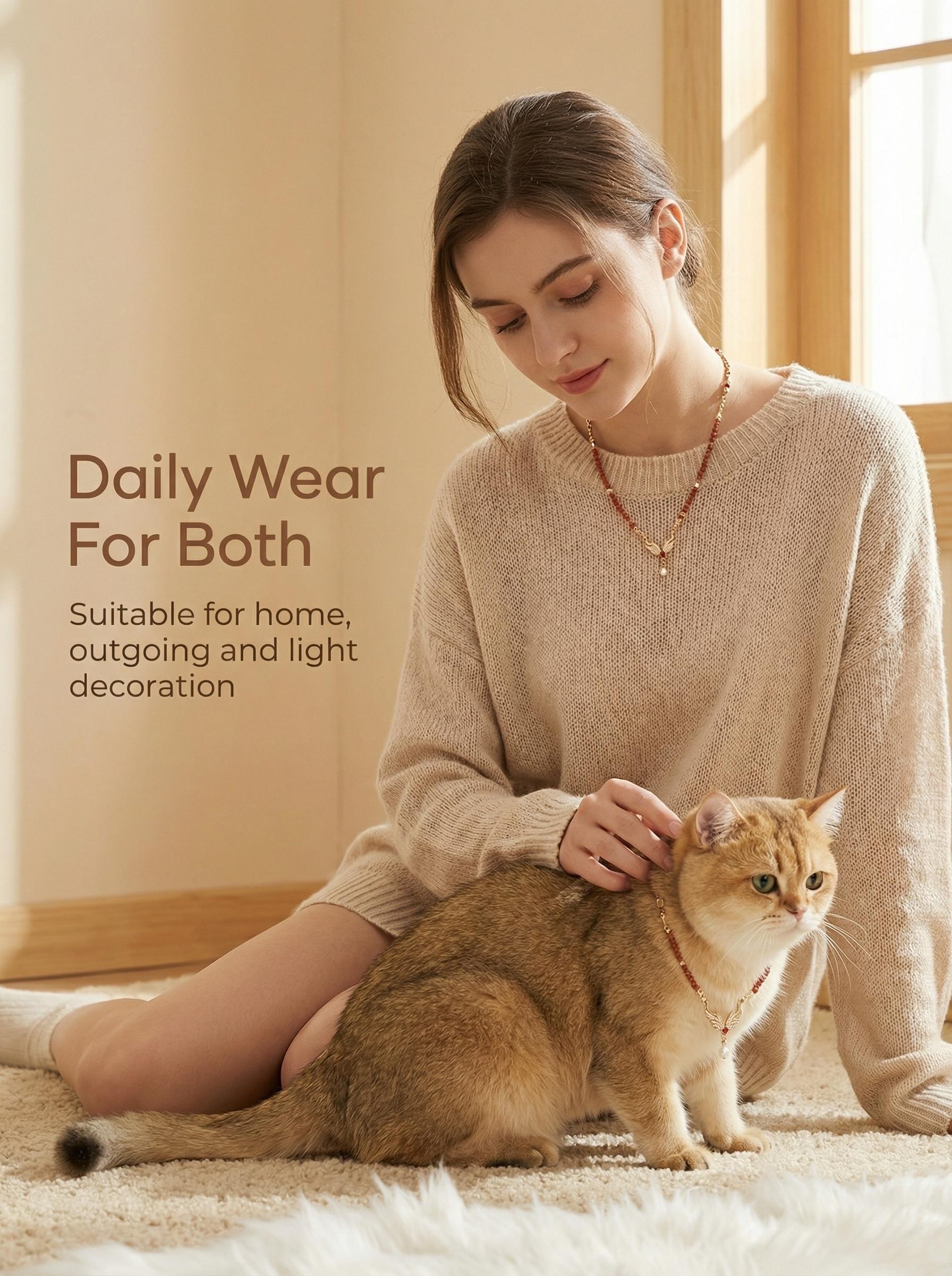 Warm Fur Crimson Dream Cinnabar Necklace for Human and Pet Daily Wear Adjustable Design