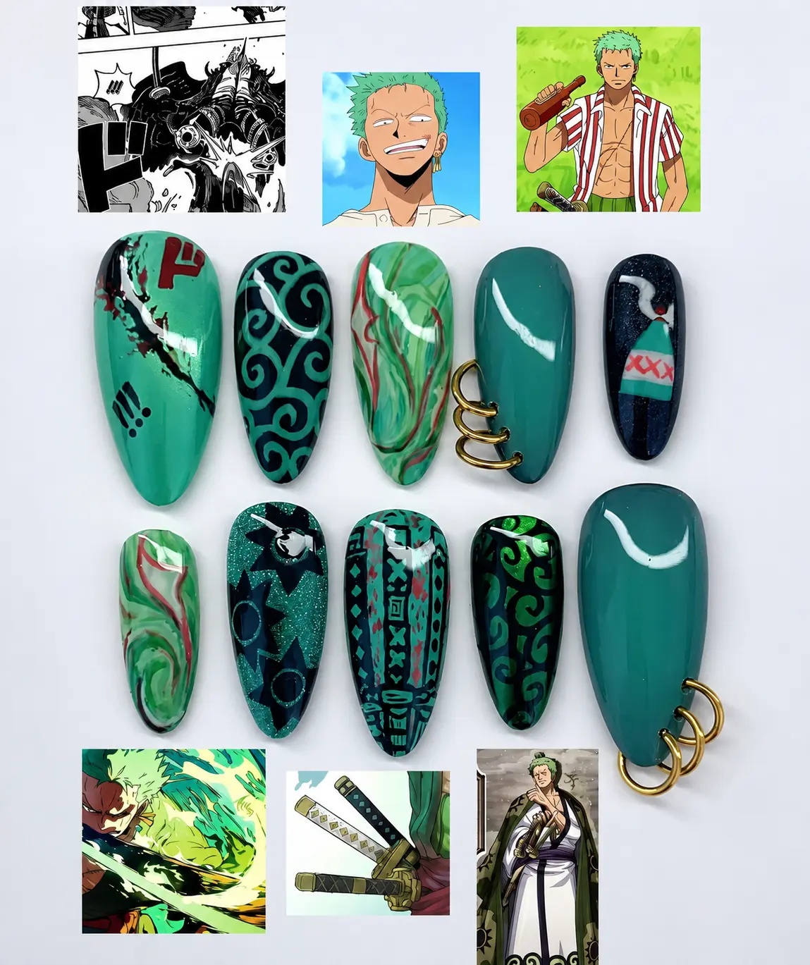 Z-Z0r0 Inspired Press On Nails | 1 Piece Sword Technique Nail Art | Handmade Nail Set for Beaches, Summer, Holiday, Vacation, Birthday