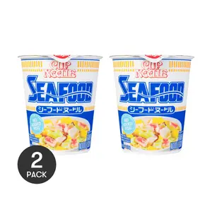 NISSIN Seafood Flavor Cup Noodles 2 Pack 2.68 oz Each - Authentic Japanese Instant Ramen